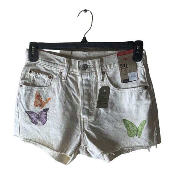 Levi's 501 Shorts Size 30 High Rise Button Fly Butterfly Cut Off Denim White NWT - Picture 2 of 13